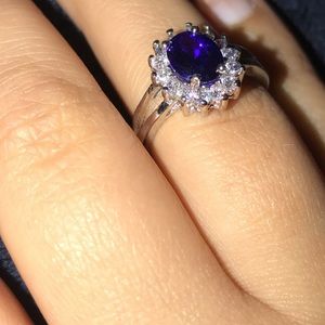 18k white gold sapphire/amethyst diamond ring